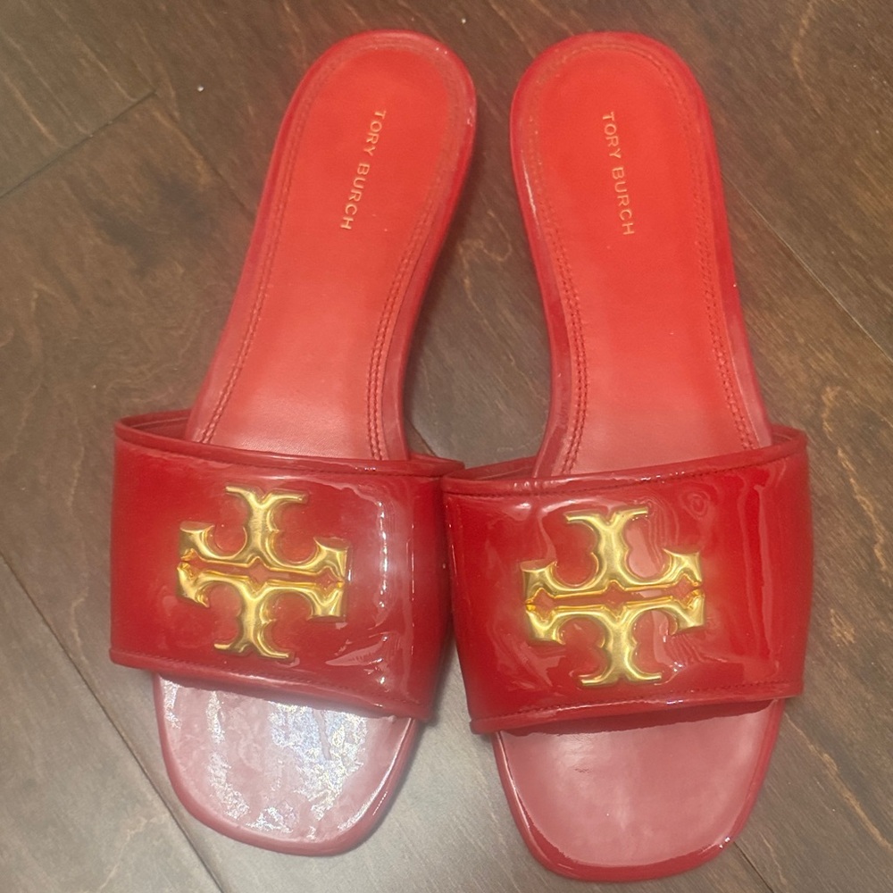 Tory Burch Red and Gold Slide Sandals